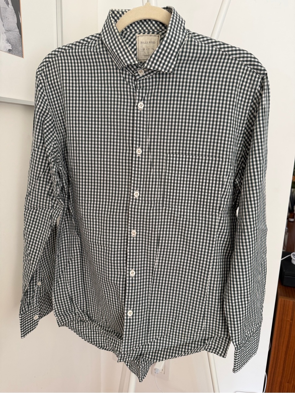 Billy Reid Green and White Gingham Button-Down Shirt
